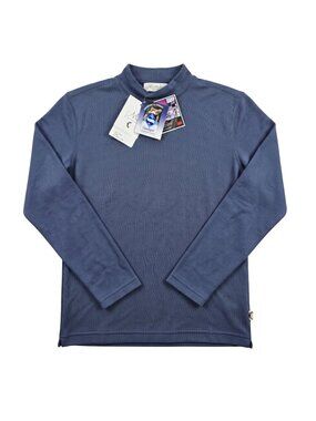 NWT Michael Brandon Steel Blue Ribbed Performance Mock Neck Athletic Top Medium